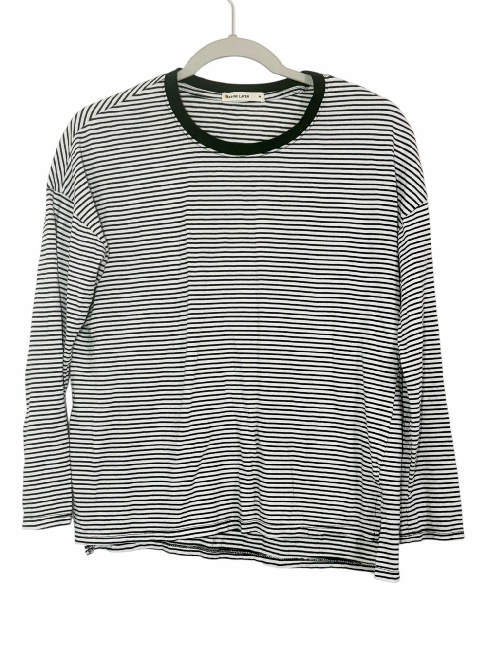 Marine Layer Black & White Stripe Supima Cotton Modal Long Sleeve Top M